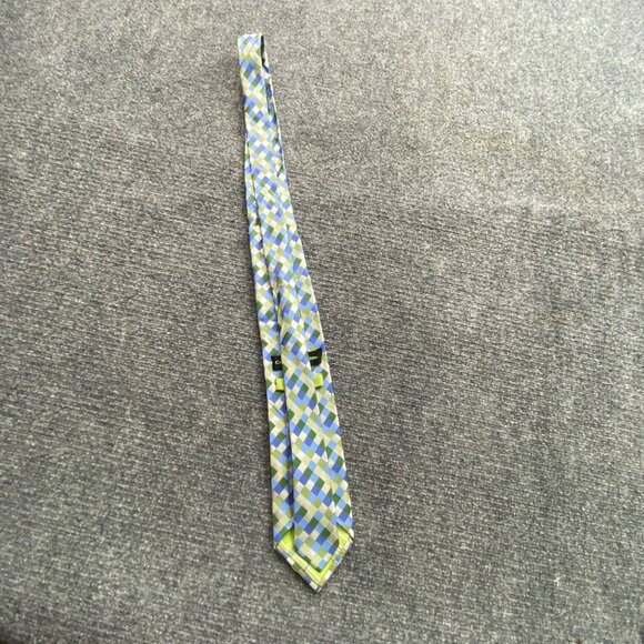 City Of London Tie Mens 100% Silk Blue Green Yellow Plaid Pattern Preppy Wedding - Picture 7 of 7